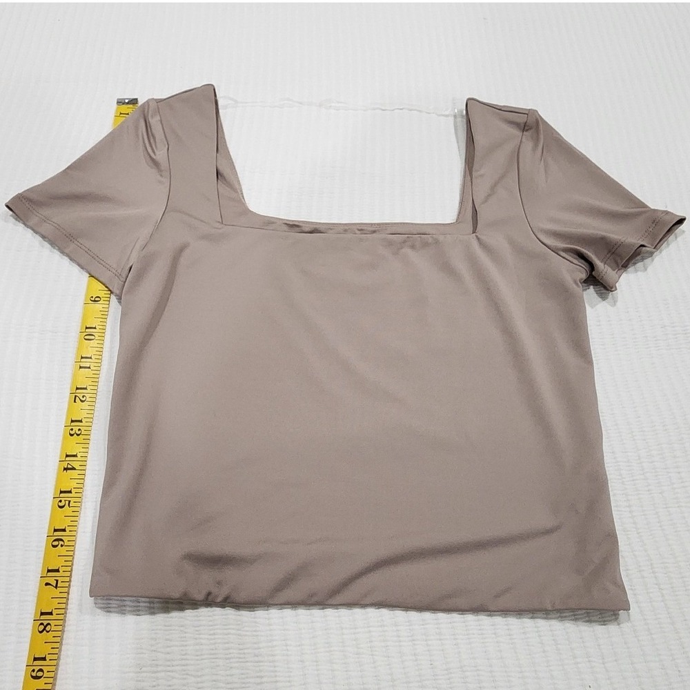 SWS Contour Womens Square Neck Cropped Short Sleeve Top Taupe Brown Size Large